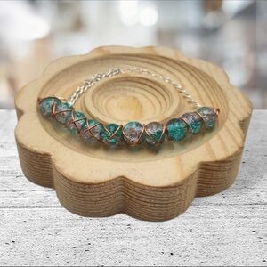 Handmade Wire-wrapped Adjustable Purple & Teal Blue Beaded Bracelet